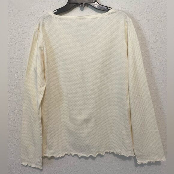 J. Jill 100% cotton, ruffle sleeve and hem Cream color Henley size Medium - Picture 5 of 7